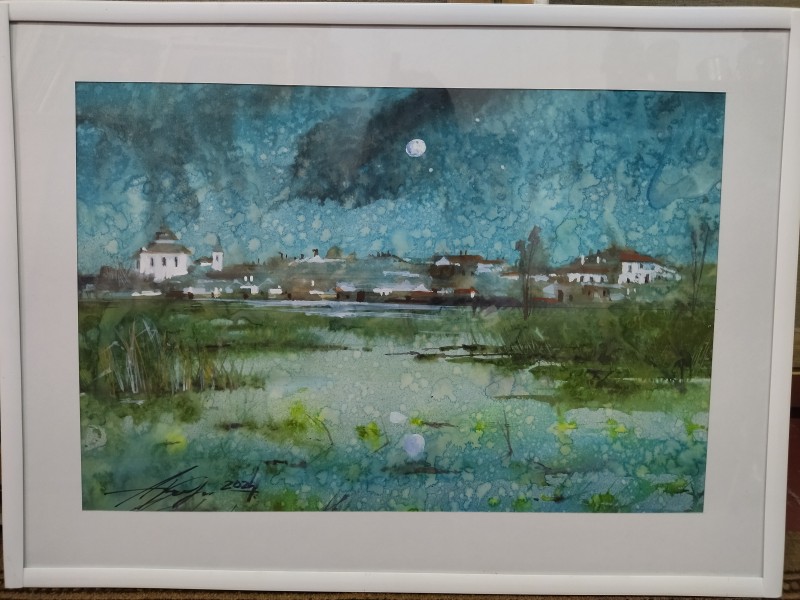 Картина "Вид вечірнього Дубна зі сторони р.Ікви".