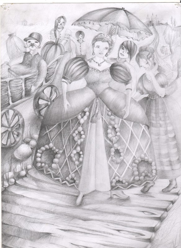 Малюнок «19 вересня 1744 р. В місто Кролевець  приїхала Єлизавета Петрівна. Її імператорська величність йшла пішки  у «Кролевецкие ряды»