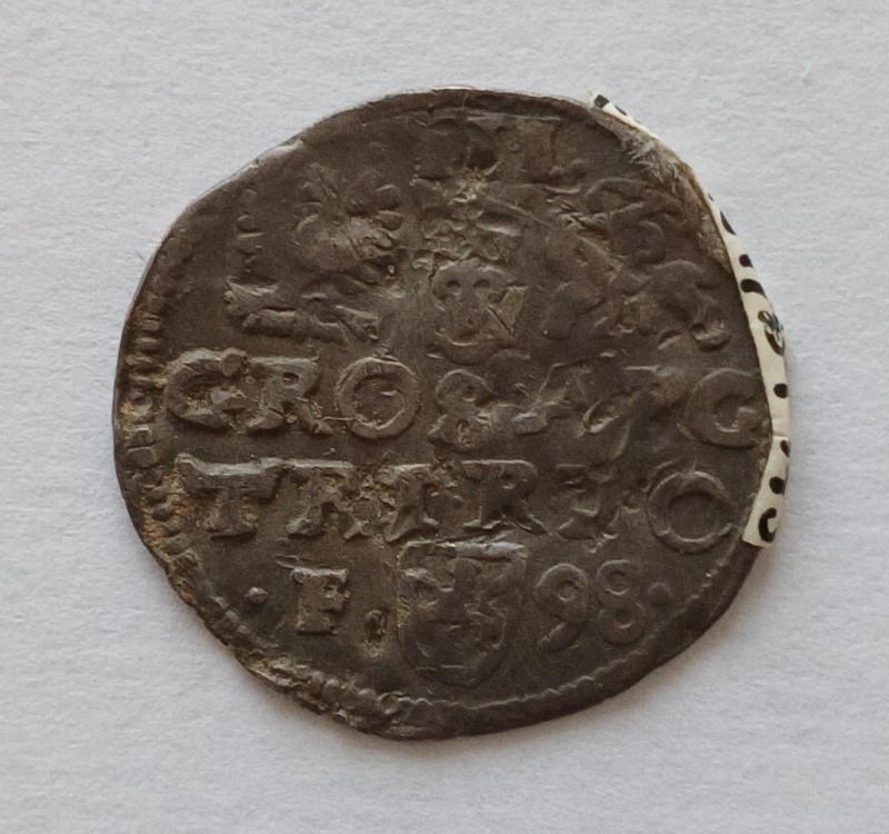 Монета "Трояк коронний" (3 гроша). Речі Посполитої. 1598 рік