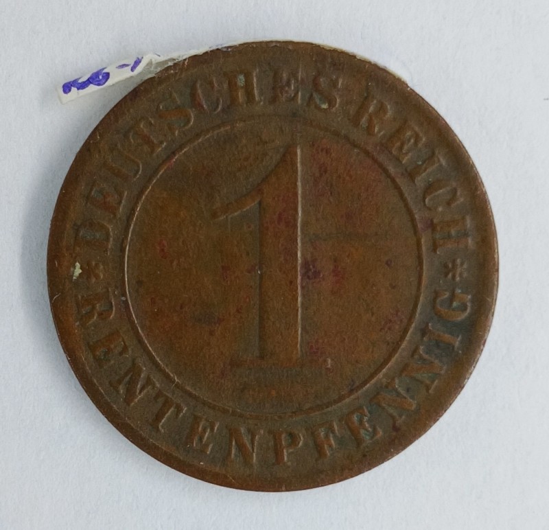 Монета "1 рентенпфенніг". Веймарська республіка Німецька імперія. 1924 р.