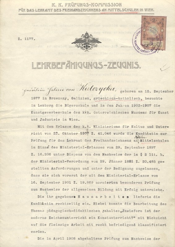 Свідоцтво про закінчення віденської художньо-промислової школи