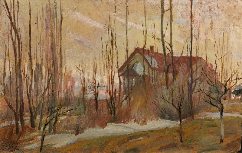 Зимовий пейзаж з хатою