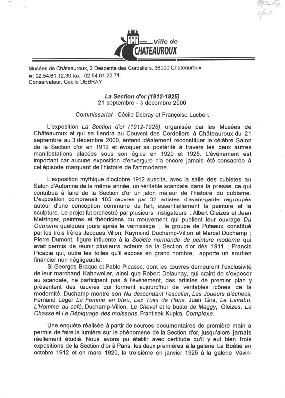 Прес-реліз виставки La Section d'or (1912-1925)