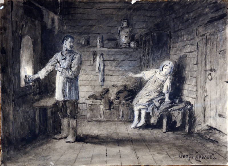 Ілюстрація до пʼєси Л. Толстого «Влада темряви» (Дія IV)