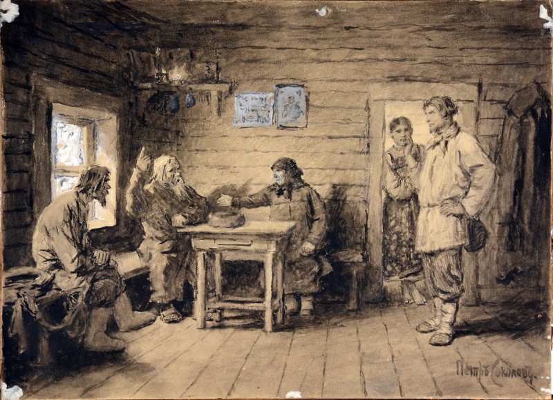 Ілюстрація до пʼєси Л. Толстого «Влада темряви» (Дія І)