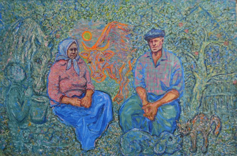 Картина. Надія Падурська "Сім'я на подвір'ї"