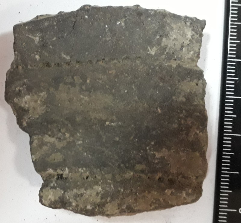 Фрагмент стінки сіроглиняного ліпного посуду.