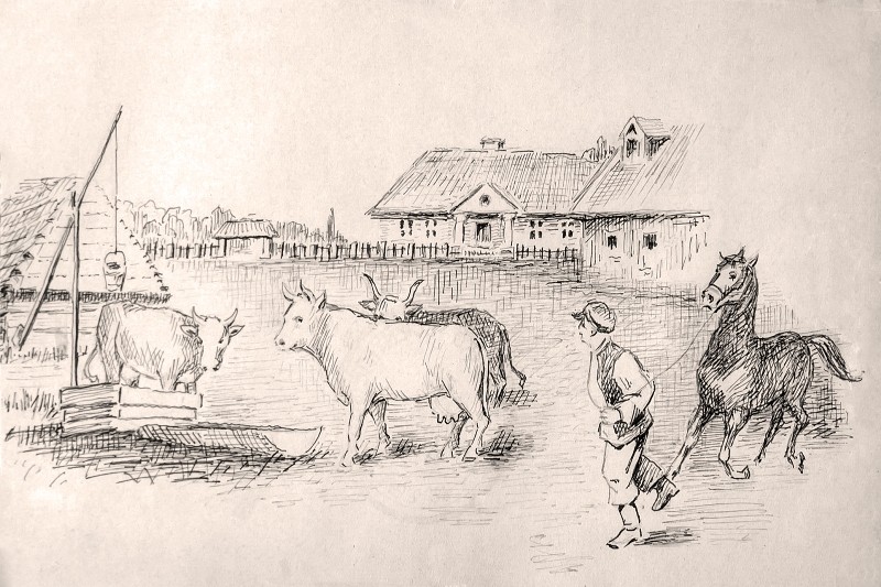 Малюнки до читанки. Малюнок 16. Біля криниці.