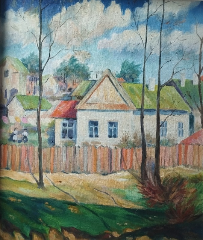 Картина Весна пейзаж з будинками