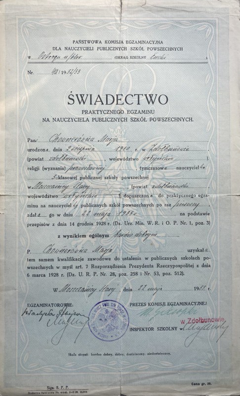 Свідоцтво про складання практичного екзамену Ховнерувної Марії