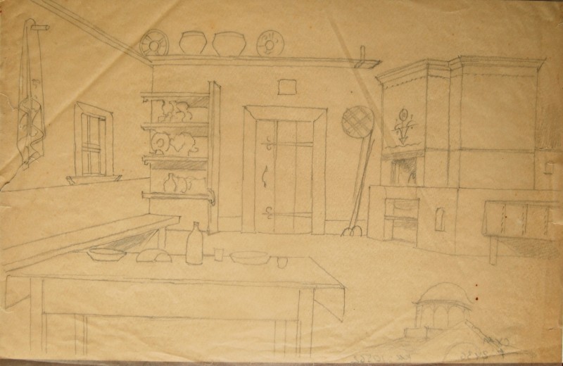 Інтер'єр української хати. Ескіз