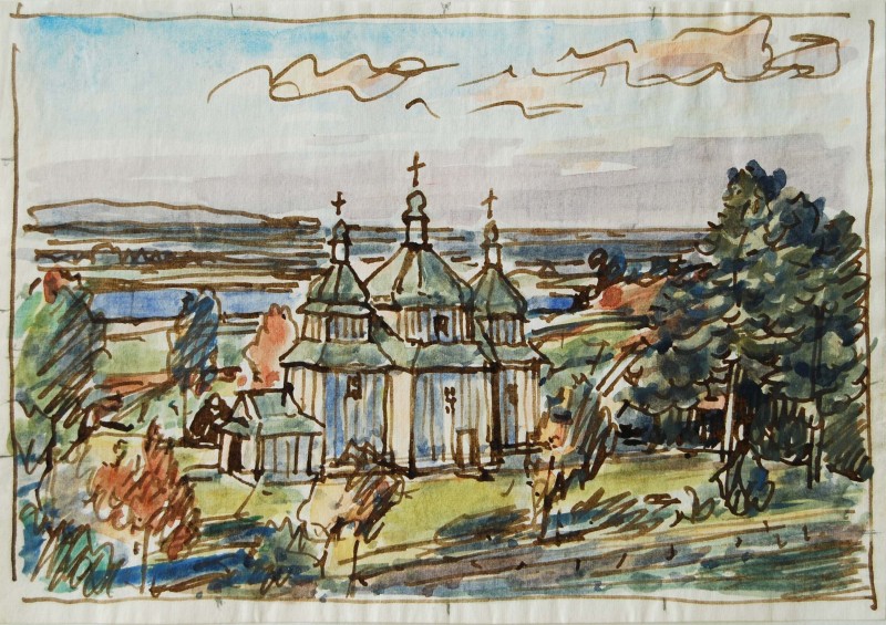 Пейзаж з дерев'яною церквою. 1970-і