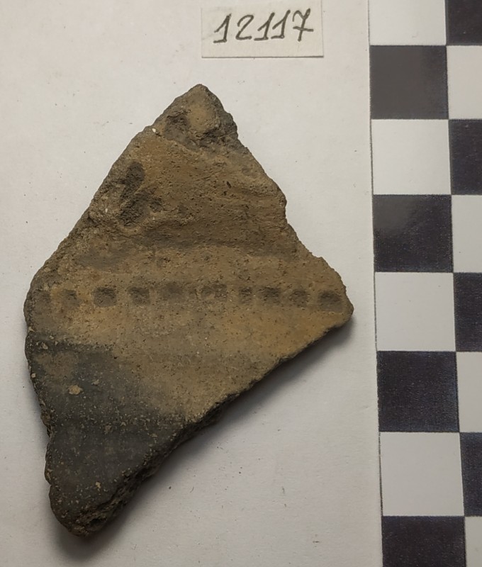 Фрагмент стінки ліпної сіроглиняної посудини з лощеною поверхнею