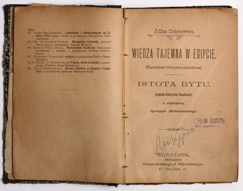 Книга польською мовою "Wiedza tajemna w Egipcie" Juliana Ochorowicza, що належала Лесю Курбасу