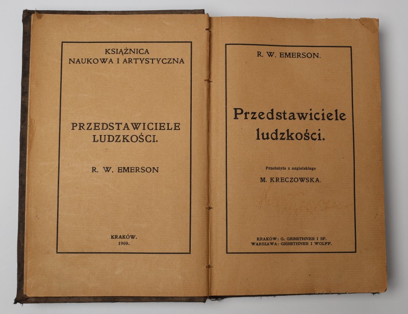 Книга польською мовою. R. W. Emerson. Przedstawiciele ludzkości. Належала Лесю Курбасу.