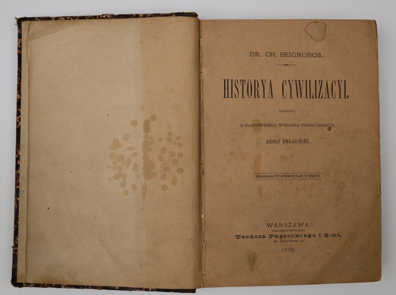 Книга польською мовою. Dr. Ch. Seignobos. Historya cywilizacyi. Належала Лесю Курбасу.