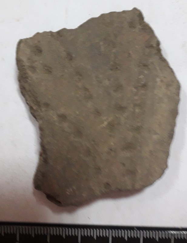 Фрагмент стінки ліпної сіроглиняної посудини, жовтого кольору назовні