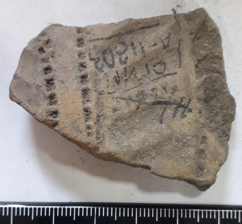 Фрагмент стінки ліпної сіроглиняної посудини, жовтого кольору назовні