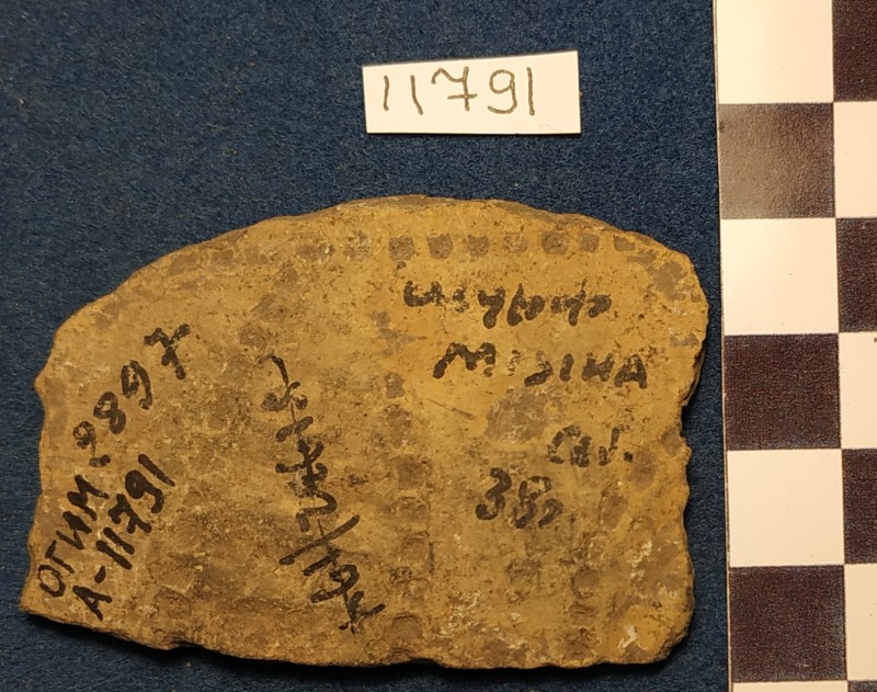 Фрагмент стінки ліпної сіроглиняної посудини, жовтого кольору назовні