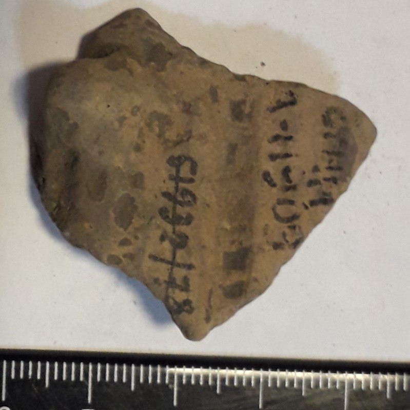 Фрагмент стінки ліпної сіроглиняної посудини, жовтого кольору назовні