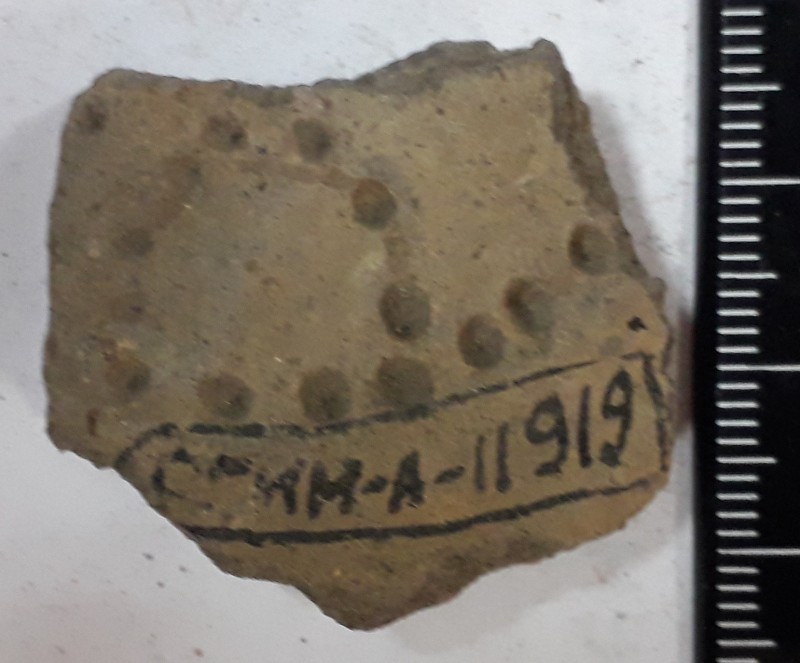 Фрагмент стінки ліпної сіроглиняної посудини.