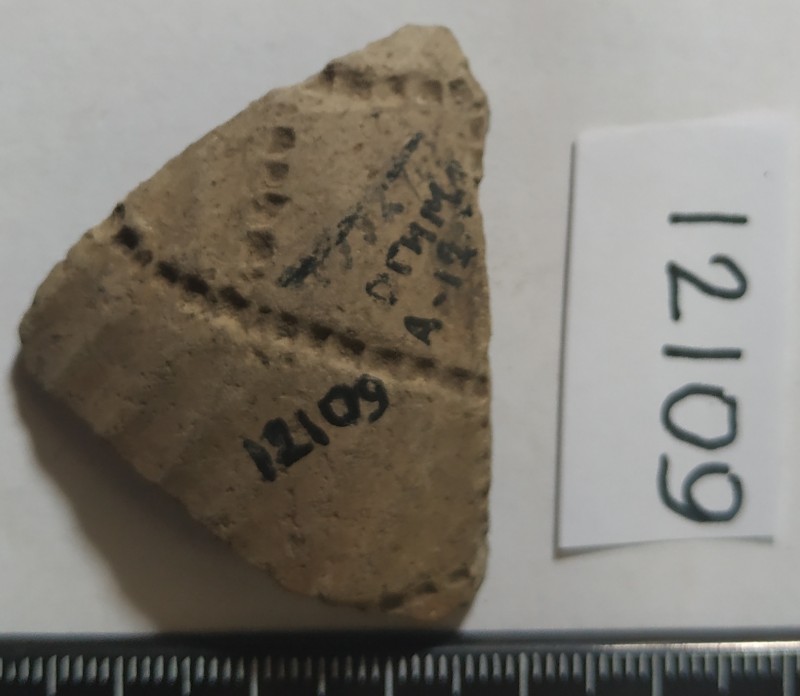 Фрагмент стінки ліпної сіроглиняної посудини.