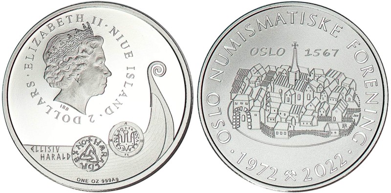 Монета ювілейна «2 долари» до 50-річчя ONF (Нумізматичне Товариство Осло). 1972-2022
