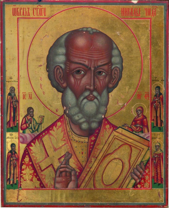 Ікона "Святий Никола  Відворотний" зі святими на полях