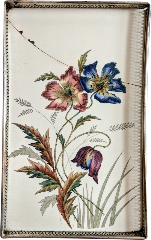 Таця фаянсова з малюнком «Маки» та металевим бортиком.