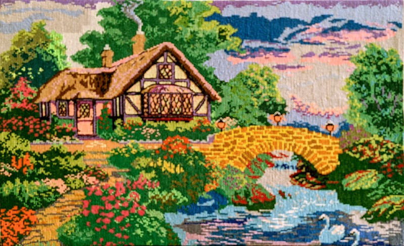 Картина вишита хрестиком «Дачний будиночок» (без рамки, на картонній основі).