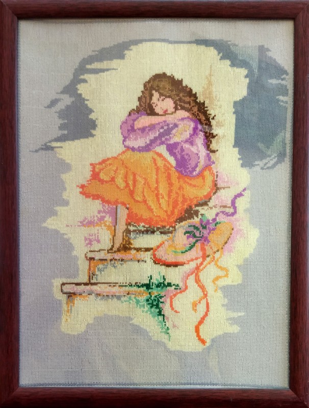 Картина вишита хрестиком «Очікування» (у рамці під склом).