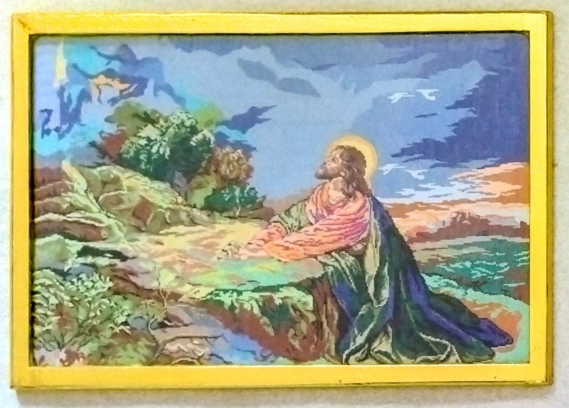 Картина вишита хрестиком «Моління Ісуса Христа» (у рамці під склом).