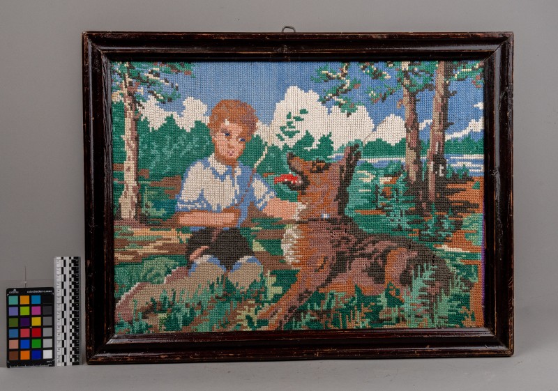 Картина вишивка "Хлопчик з собакою"