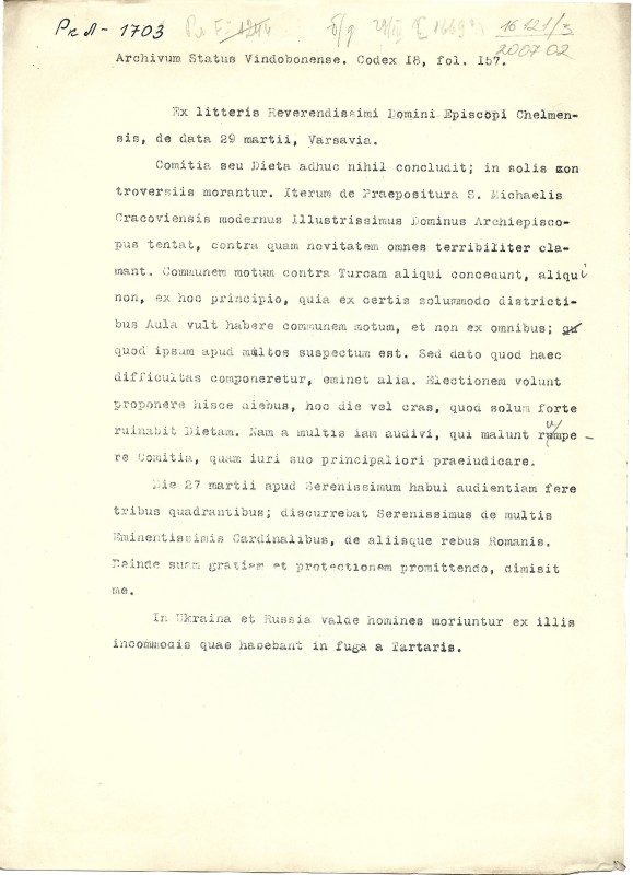 Archivum Status Vindobonense. Codex 18, fol. 157.