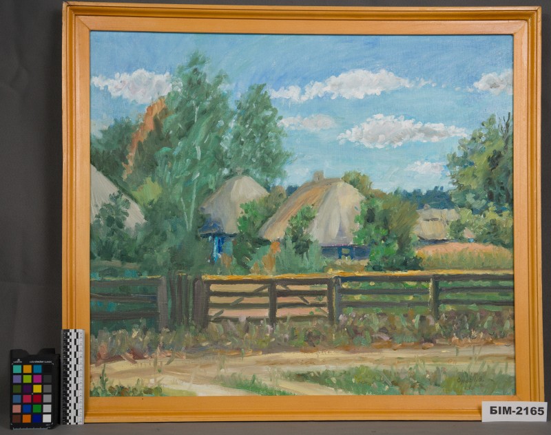 Картина Івана Ораса "Старі хати в селі Пужайкове"