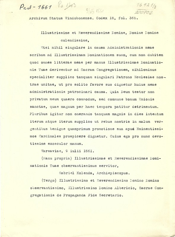 Archivum Status Vindobonense. Codex 18, fol. 365.