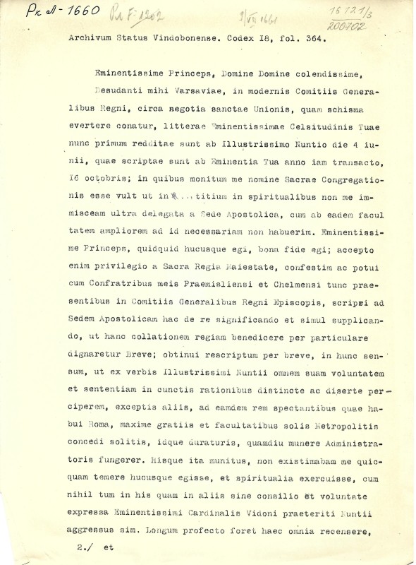 Archivum Status Vindobonense. Codex 18, fol. 364