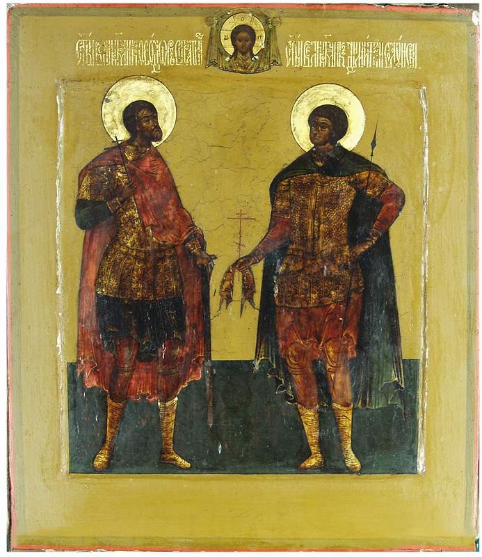 Ікона. Феодор Стратилат і Дмитро Солунський у срібному окладі
