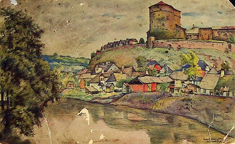 Листівка поштова "Башта Баторія" - репродукція з картини художника М. Тшебінського