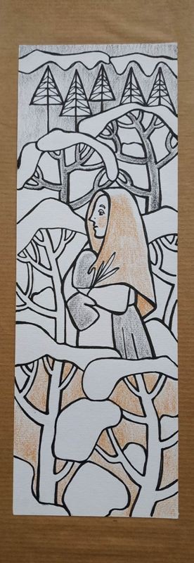 Малюнок. Собкович Наталія (1968 р. н.) «Ілюстрація до казки Б. Лепкого «Казка про Ксеню і дванадцять місяців» Аркуш № 10»