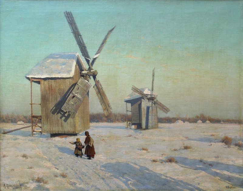 Зимовий пейзаж з млинами