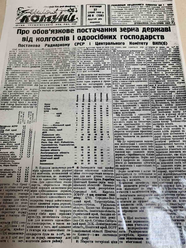 Газета "Шлях комуни" №8(138). 27 січня 1933 р
