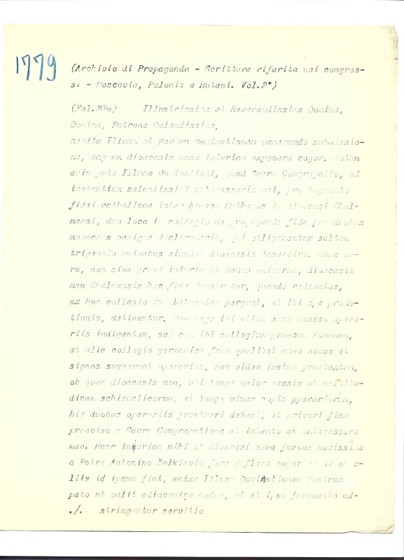 Archivio di Propaganda – Scritture riferite nei сongressi – Moscovia, Polonia e Ruteni Vol. II, fol. 234
