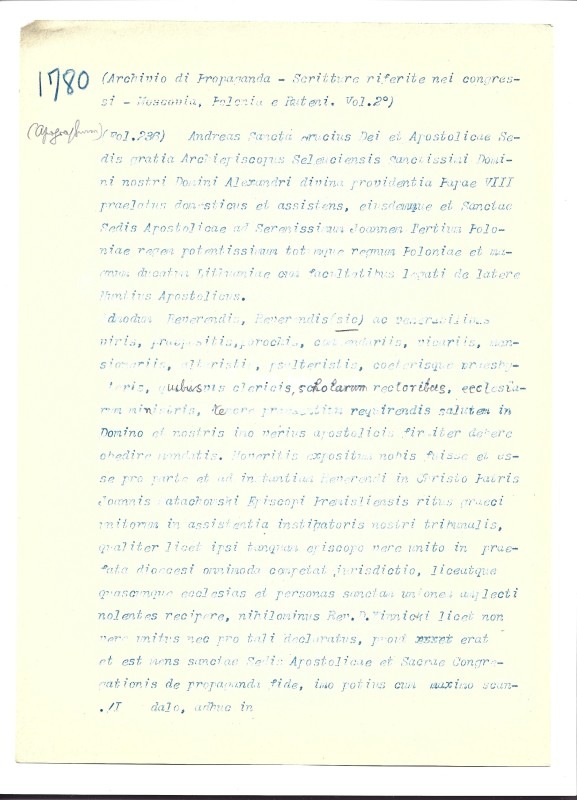 Archivio di Propaganda – Scritture riferite nei сongressi – Moscovia, Polonia e Ruteni Vol. II, fol. 236