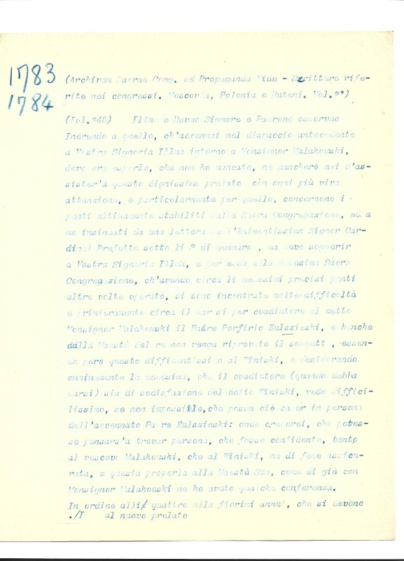 Archivum Sacrae Cong. de Propaganda Fide – Scritture riferite nei congressi. Moscovia, Polonia e Ruteni Vol. II, fol. 245