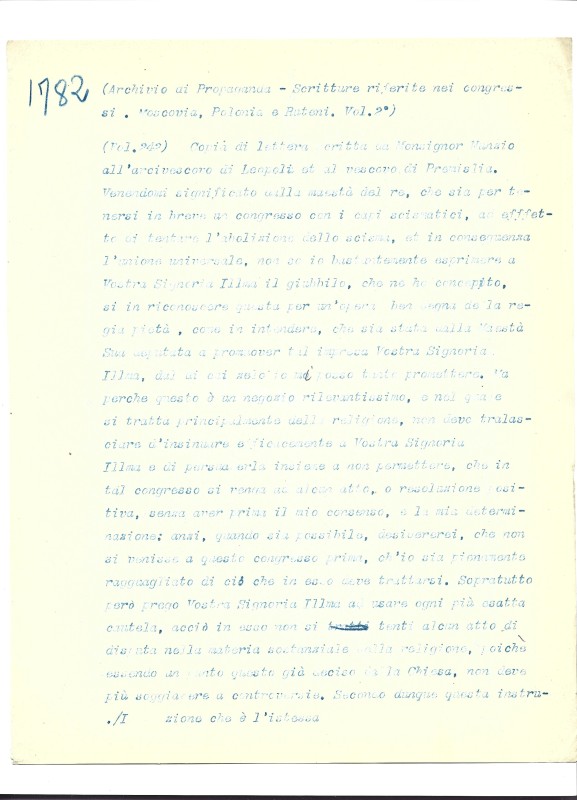Archivio di Propaganda – Scritture riferite nei сongressi – Moscovia, Polonia e Ruteni Vol. II, fol. 242