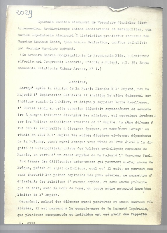 Ex Archivo Sacrae Congregationis de Propaganda Fide. Scritture riferite nei Congressi: Moscovia, Polonia e Ruteni Vol. 18: inter documenta Relationis Thomae Arezzo, № 1