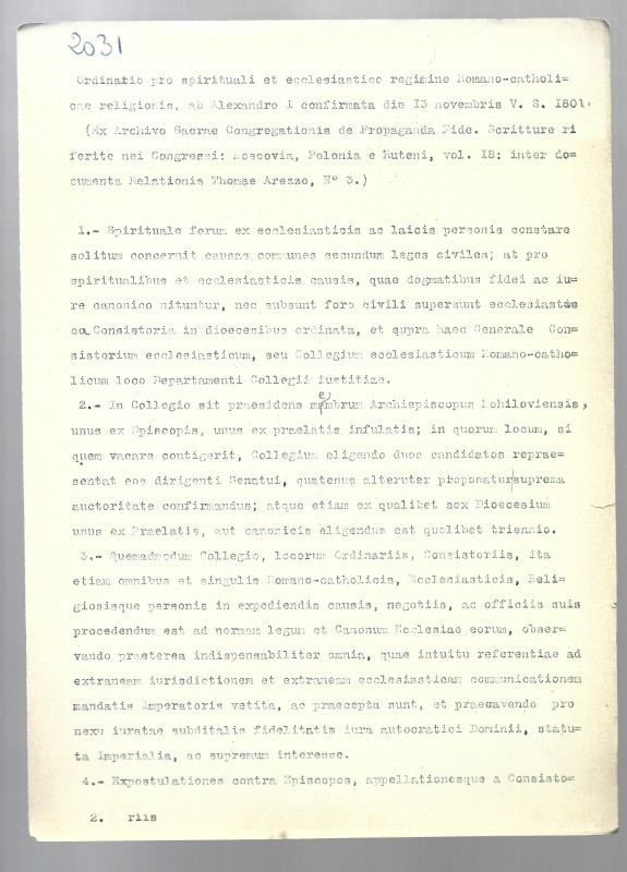 Ex Archivo Sacrae Congregationis de Propaganda Fide. Scritture riferite nei Congressi: Moscovia, Polonia e Ruteni Vol. 18: inter documenta Relationis Thomae Arezzo, № 3