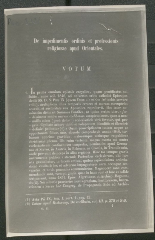 Акти Ватиканського собору. Комісія у справах Східних Церков. De impedimentis ordinis et professionis religiosae apud Orientales