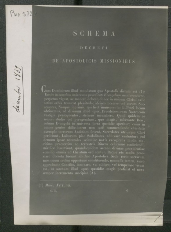 Акти Ватиканського собору. Комісія у справах Східних Церков. Shema decreti de Apostolicis Missionibus.